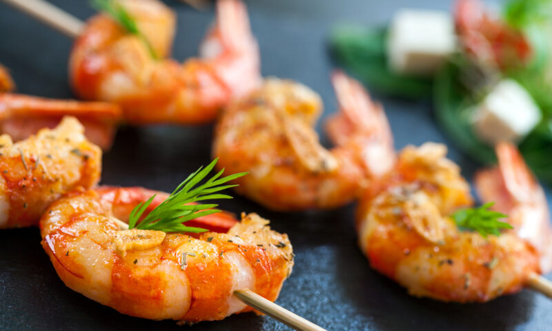 Appetizing queen prawn brochette